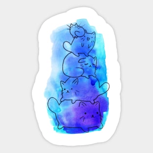 Watercolor Blue Kitty Pile Sticker